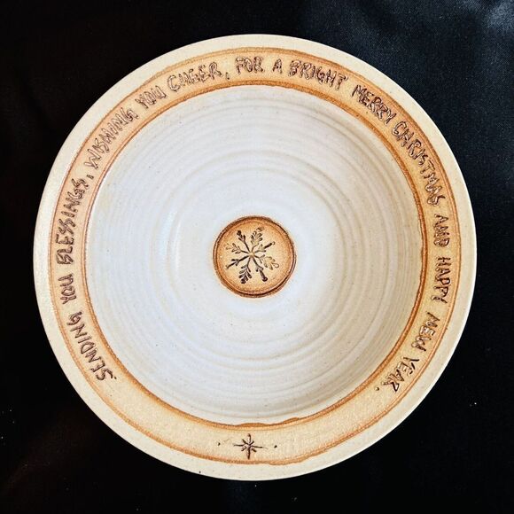 Exquisite Stoneware Studio Art Pottery Large Bowl Signed Christmas Blessing OOAK - Picture 9 of 9